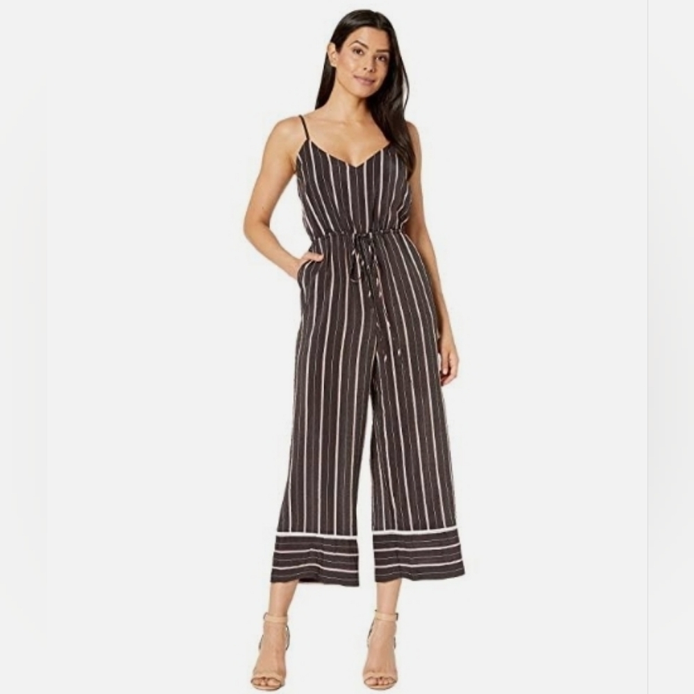 Vince Camuto Jumpsuit Wide Leg Romper Black Red White Striped